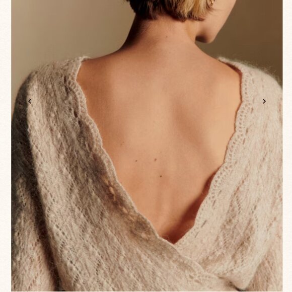 BEST Sezane Nathalia Jumper - Mottled Beige Sweater V-Neck Wool French Causal - Picture 4 of 9